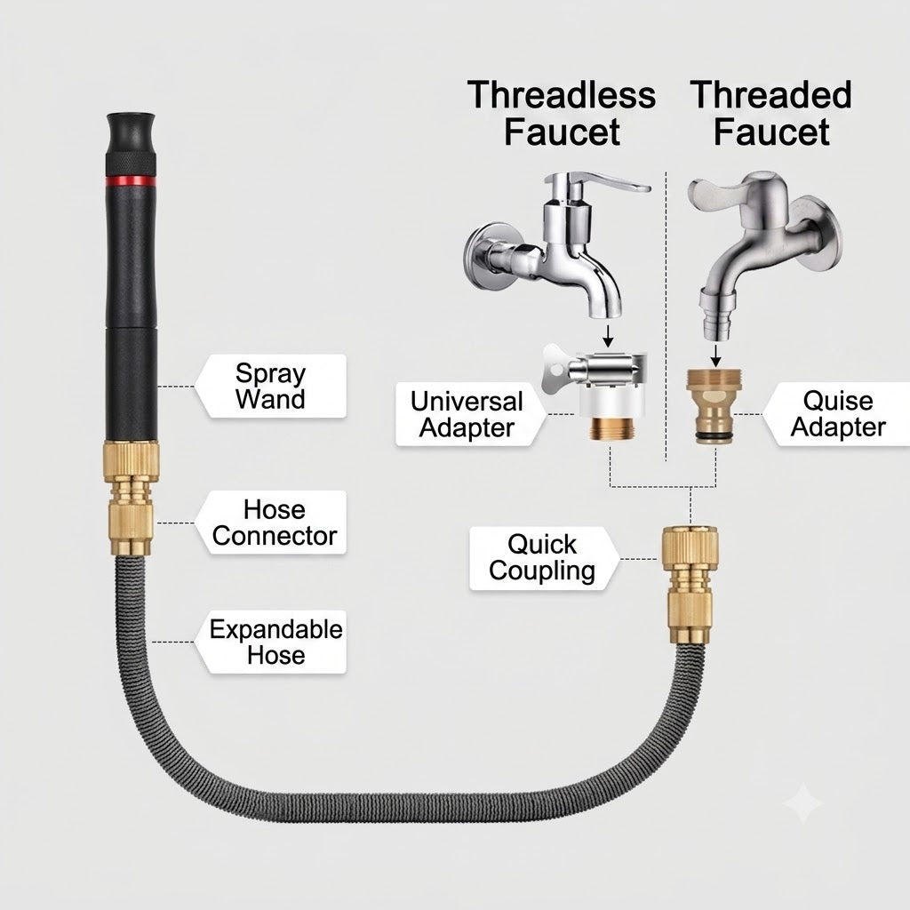 High Pressure Water Wand Spray Nozzle Car Wash Washer Jet Spray Gun Garden Hose Nozzle Sprayer with Tap Adapter Set