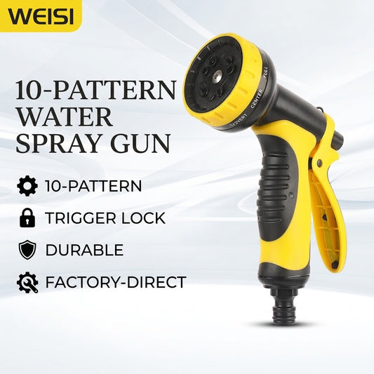WEISI 10-Way Adjustable Water Spray Gun - High-Pressure Garden Hose Nozzle for Car Wash, Home Cleaning, Lawn Watering & Pet Shower