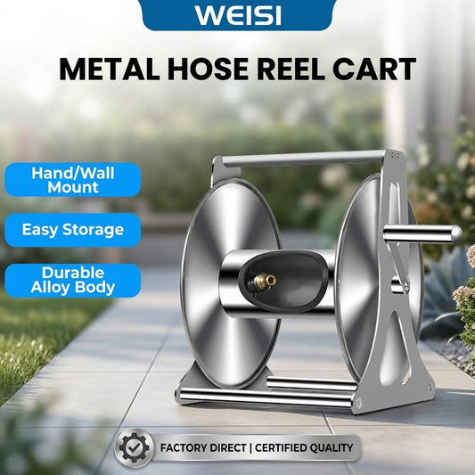Heavy Duty Metal Garden Hose Reel | Portable & Wall-Mounted Water Pipe Storage Organizer | Anti-Corrosion Stainless Steel Hose Holder (No Hose)
