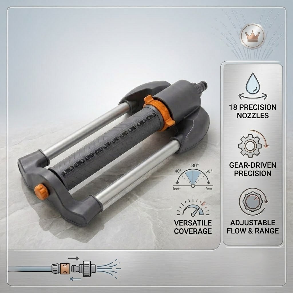 18 Nozzle Oscillating Lawn Sprinkler Adjustable Garden Water Sprinkler Automatic 180° Rotating Irrigation System for Yard Grass Watering