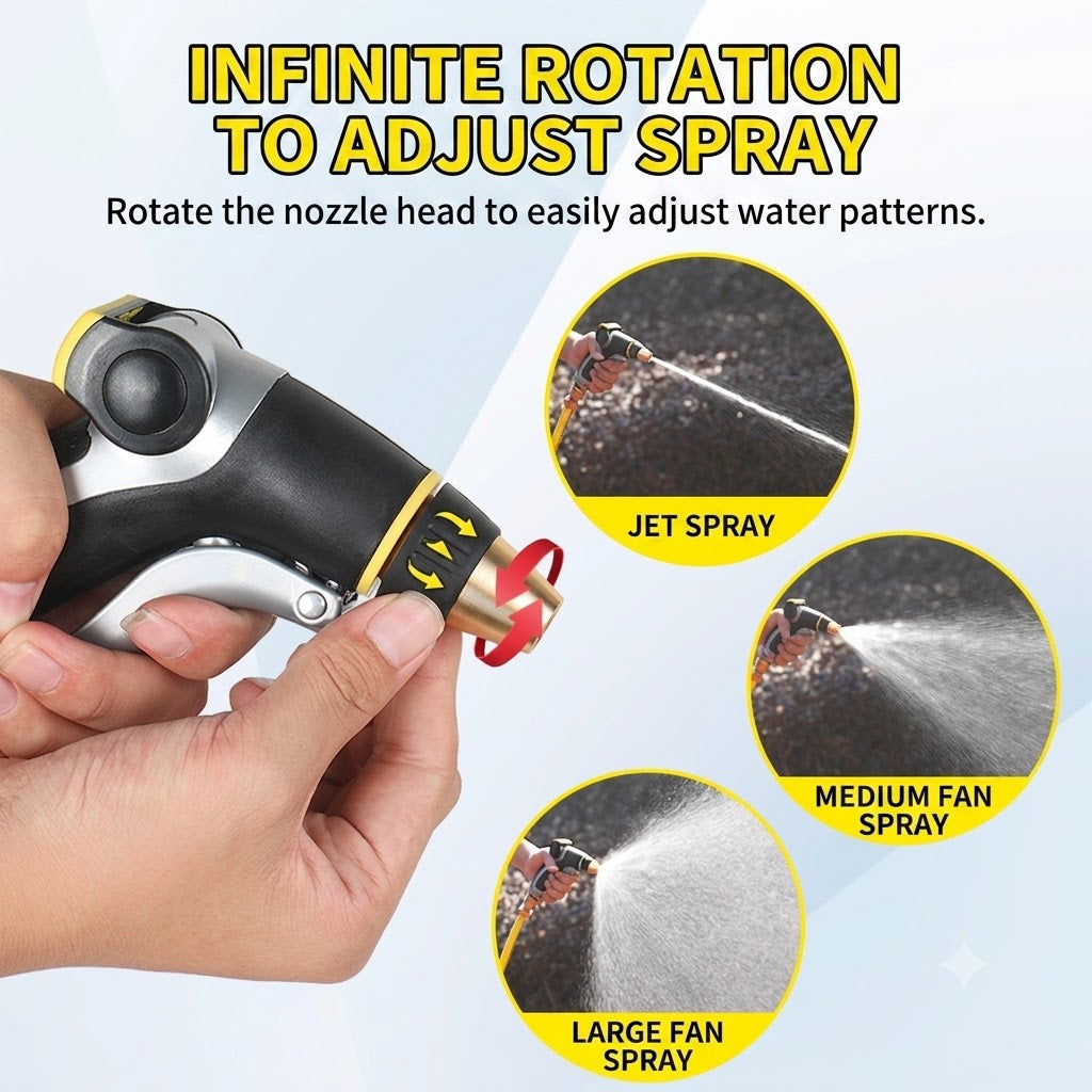 Heavy Duty Garden Hose Nozzle High Pressure Car Wash Spray Gun Metal Water Wand Sprayer for Watering Plants Cleaning Lawn