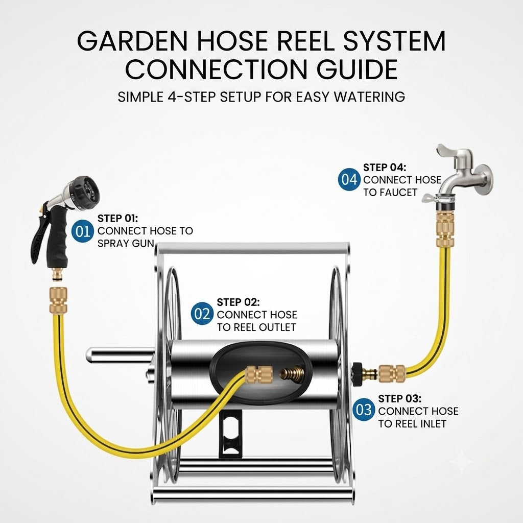 Stainless Steel Hose Reel Cart Heavy Duty Garden Water Pipe Holder Rack Outdoor Portable Hose Organizer Storage Stand + Free Wall Mount Bracket