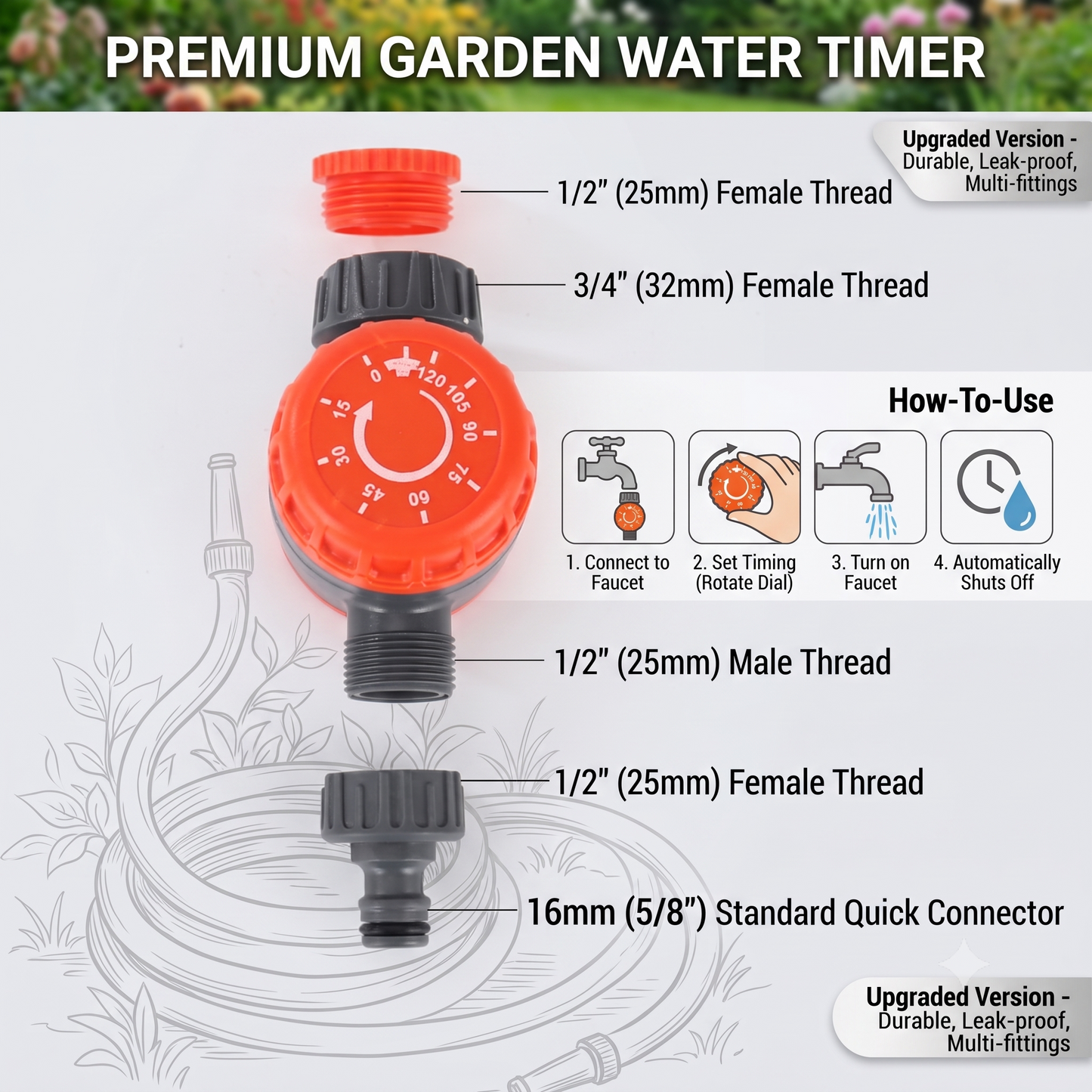 Manual Knob Watering Timer, Adjustable Garden Irrigation Timer, Automatic Drip Watering Controller for Lawn Plant Flower Bonsai Yard Outdoor