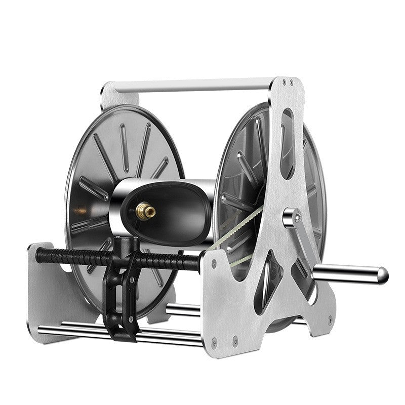 Stainless Steel Hose Reel Cart Heavy Duty Garden Water Pipe Holder Rack Outdoor Portable Hose Organizer Storage Stand + Free Wall Mount Bracket