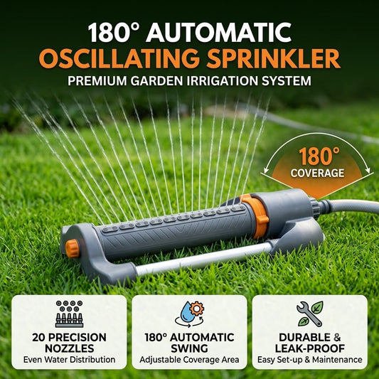 18 Nozzle Oscillating Lawn Sprinkler Adjustable Garden Water Sprinkler Automatic 180° Rotating Irrigation System for Yard Grass Watering